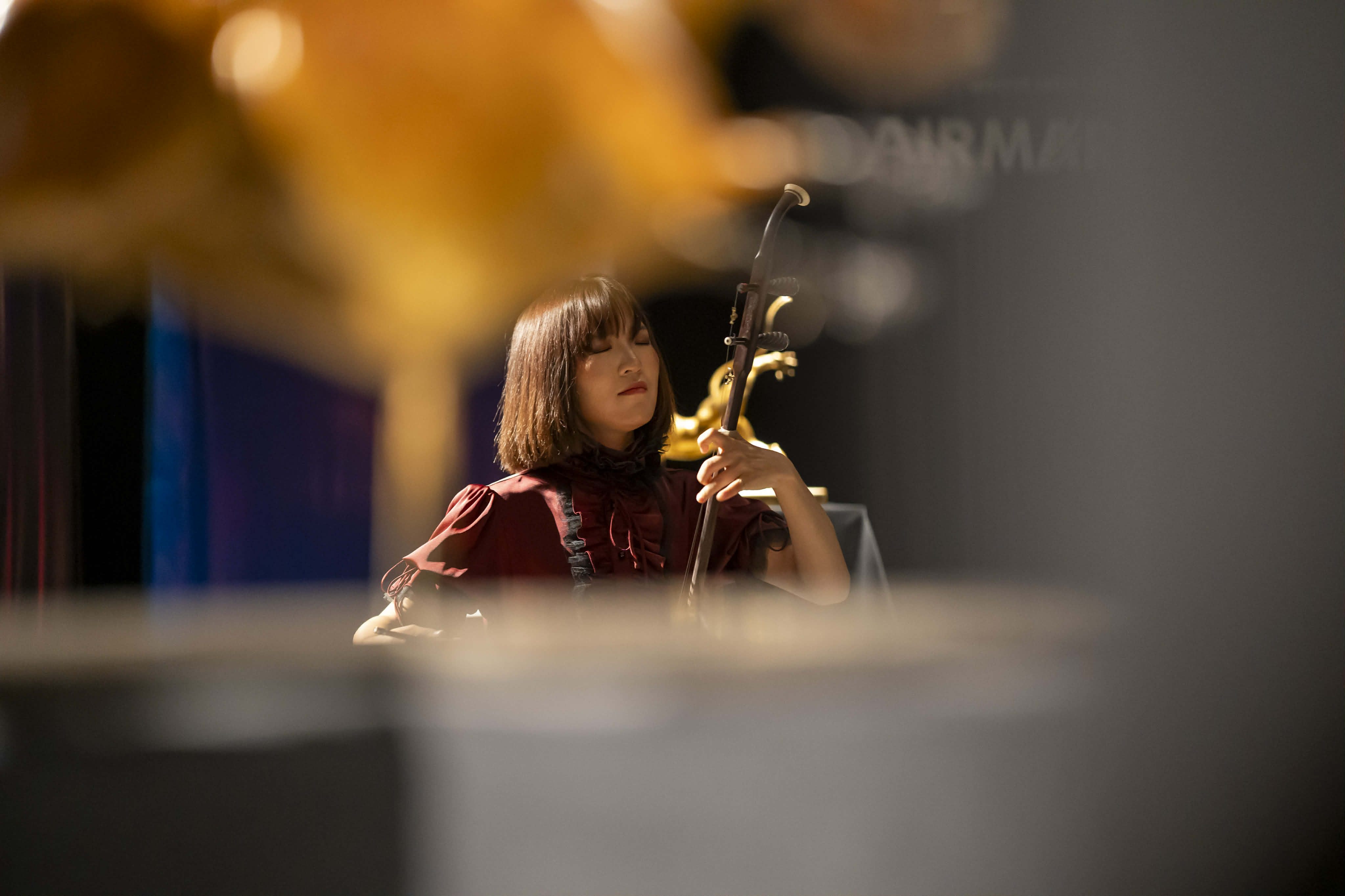 Traditional musician at exhibition